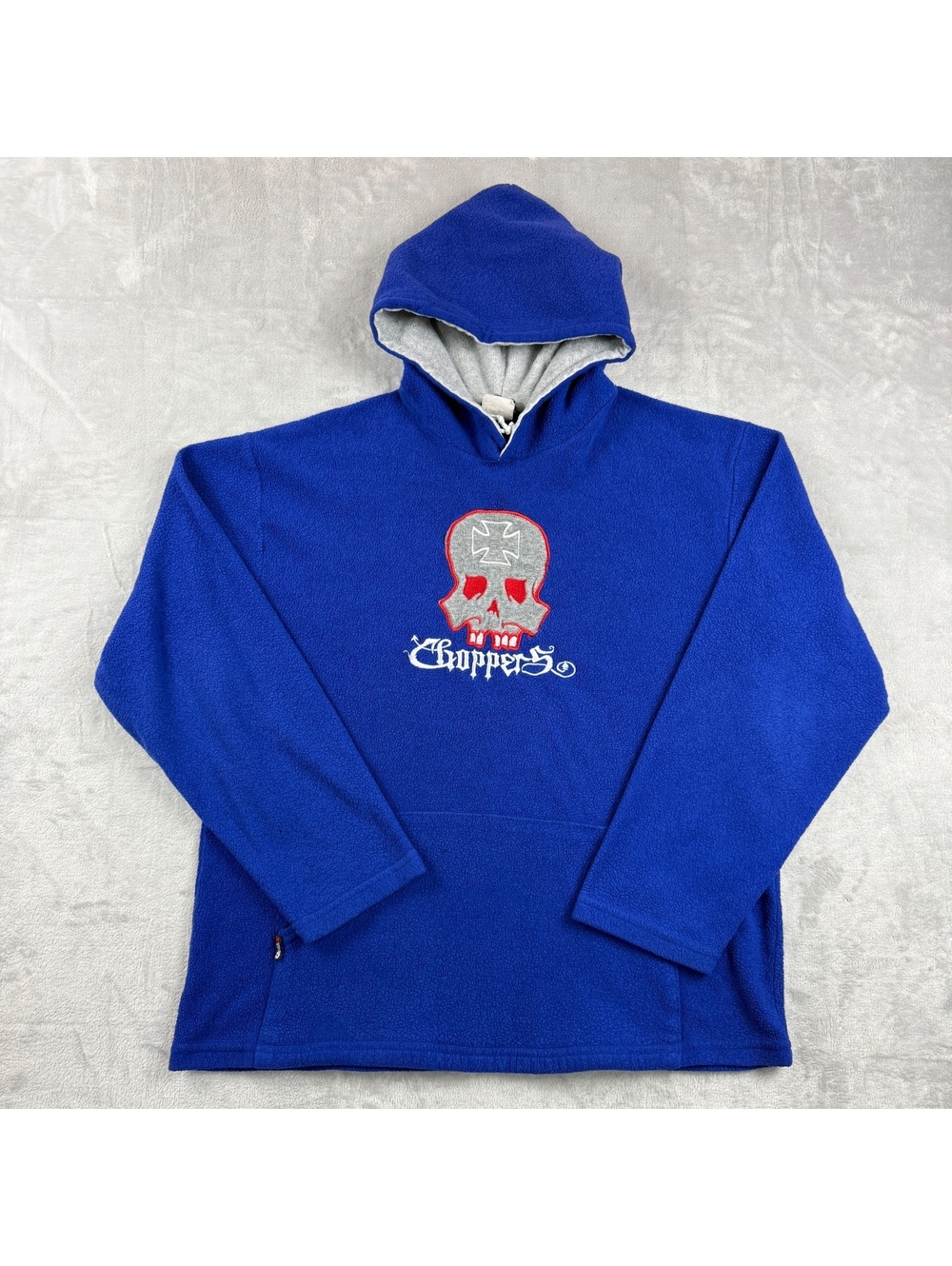 VTG Choppers Blue Fleece Hoodie Skull Biker Made Canada L Moto Y2K Streetwear
